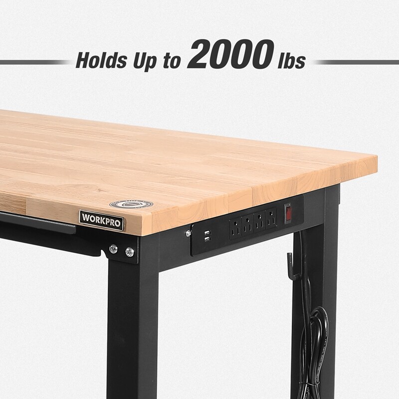 WORKPRO 60" Adjustable Workbench 2000 LBS Load Capacity Shop Stool Garage Bar