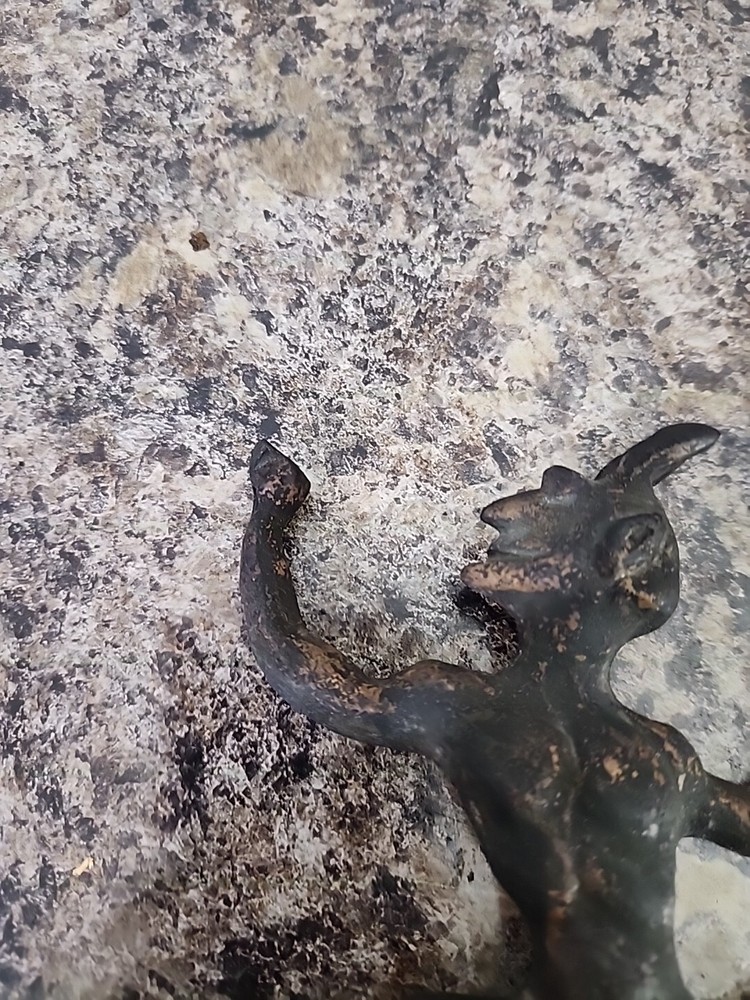 Vtg Cast Iron Devil Chimney Flue Fireplace Damper Pull Metal Rustic Primitive