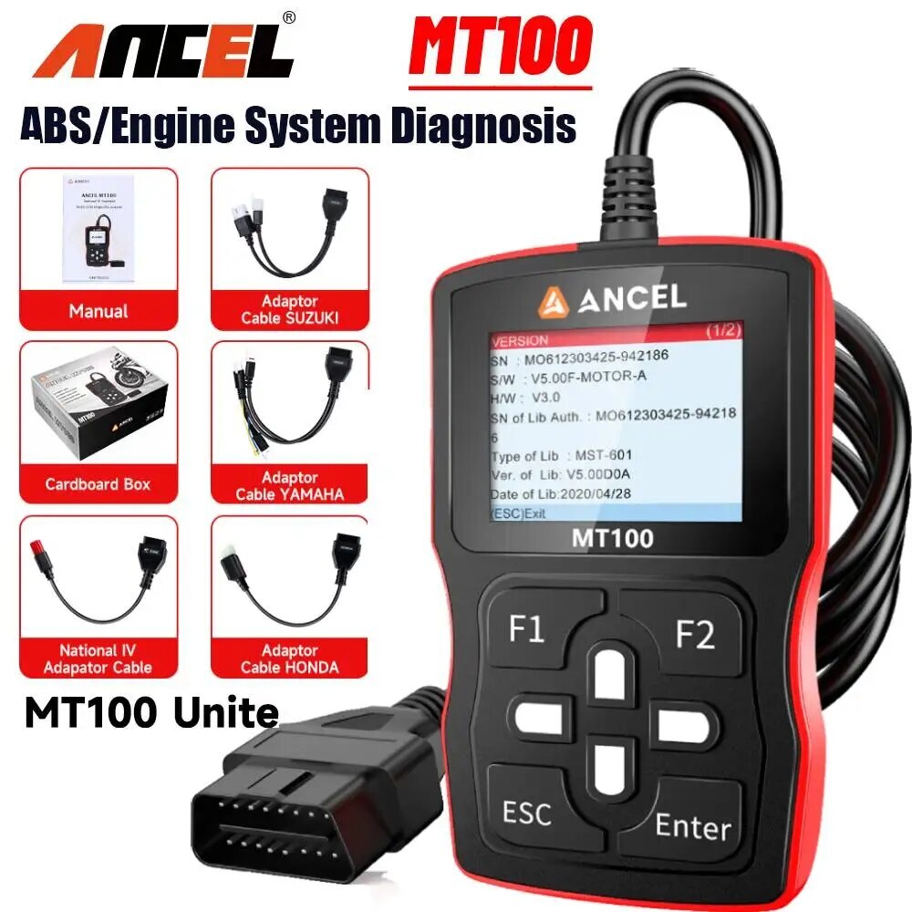 MT100 Motorcycle Diagnostic Tool Motor Engine Check Code Reader OBD2 Scanner