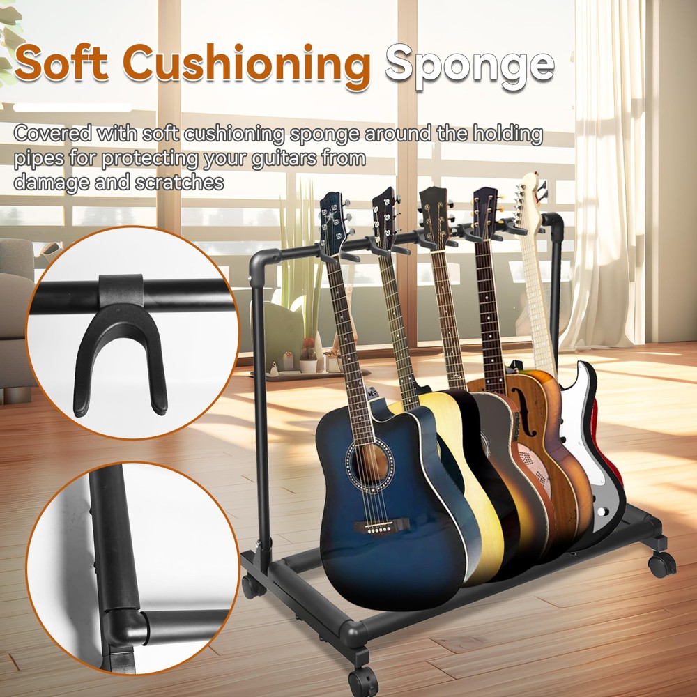 5 Multi Guitar Stand Rack with Wheels, Folding Design 5 Holder Multiple Guita...