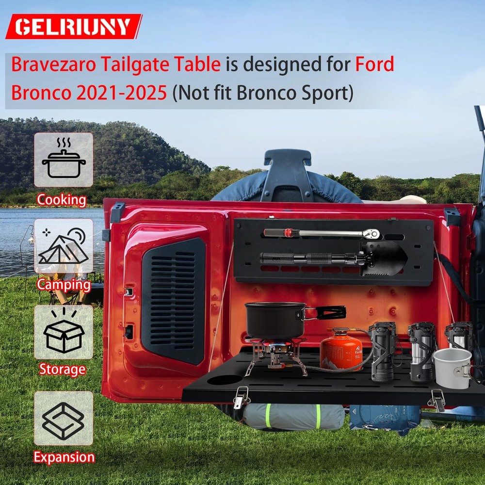 2026 Upgrade Tailgate Table for Ford Bronco 2021-2025, Foldable Molle Panel S...