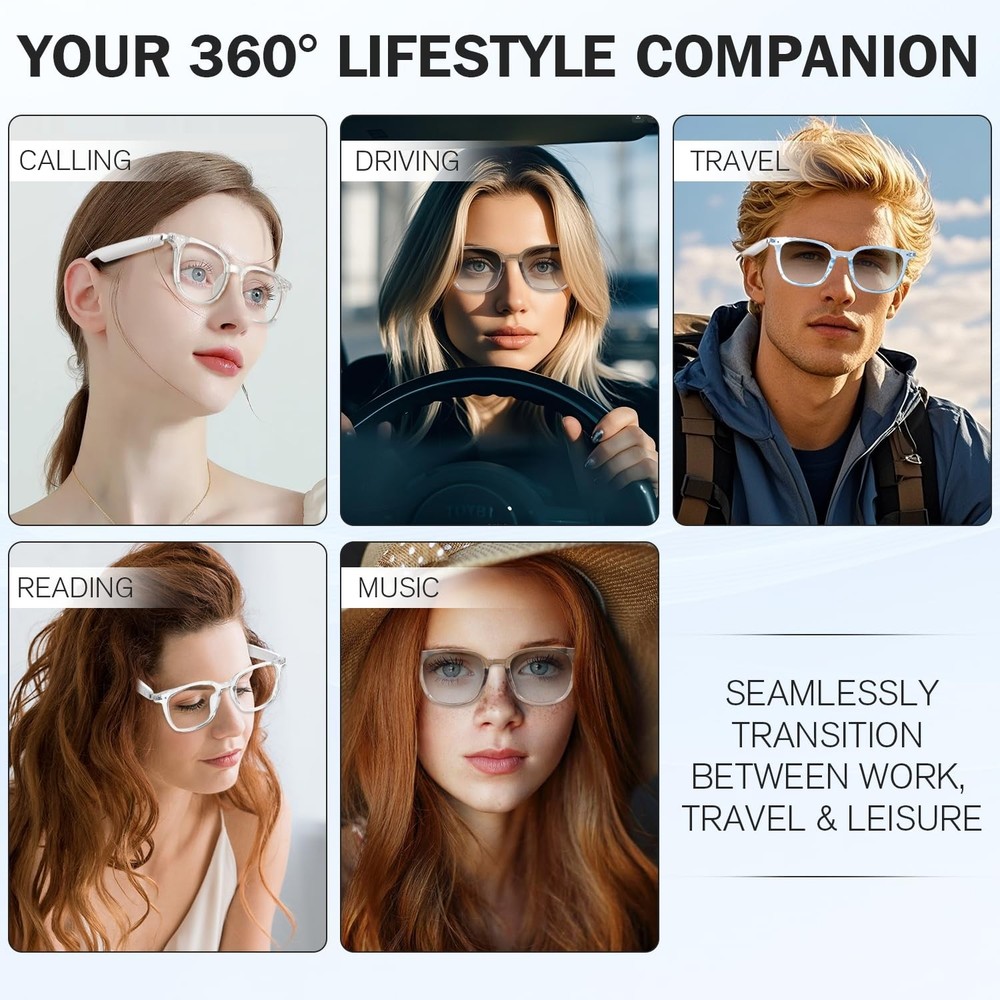 Bluetooth Glasses, Photochromic Lenses, Open-Ear Speakers, Touch Control, Han...