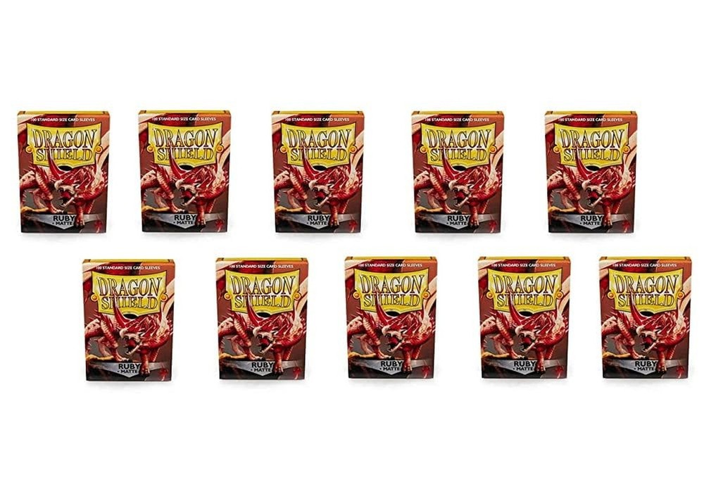 10 Packs Dragon Shield Matte Ruby Standard Size 100 ct Card Sleeves Display C...