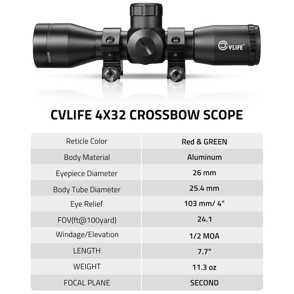 Professional 4x32 Crossbow Scope with Circles & Rangefinder Reticle Optics Scope