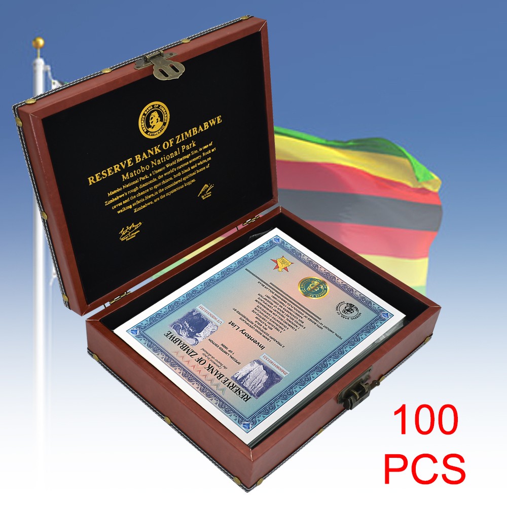 100pcs Googolplex Containers Zimbabwe Paper Banknotes Certificates with Box