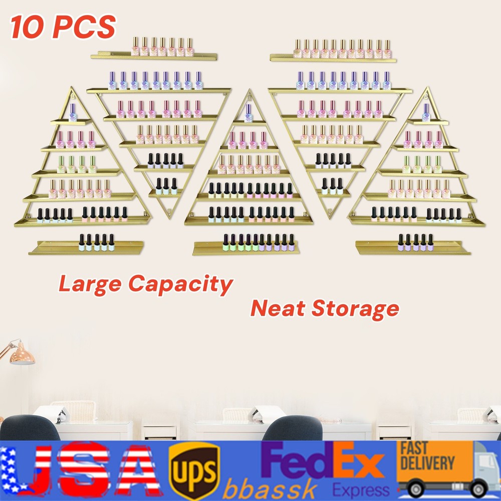 10pcs Set Triangular Nail Polish Racks Wall-mounted Cosmetics Display Rack Gold