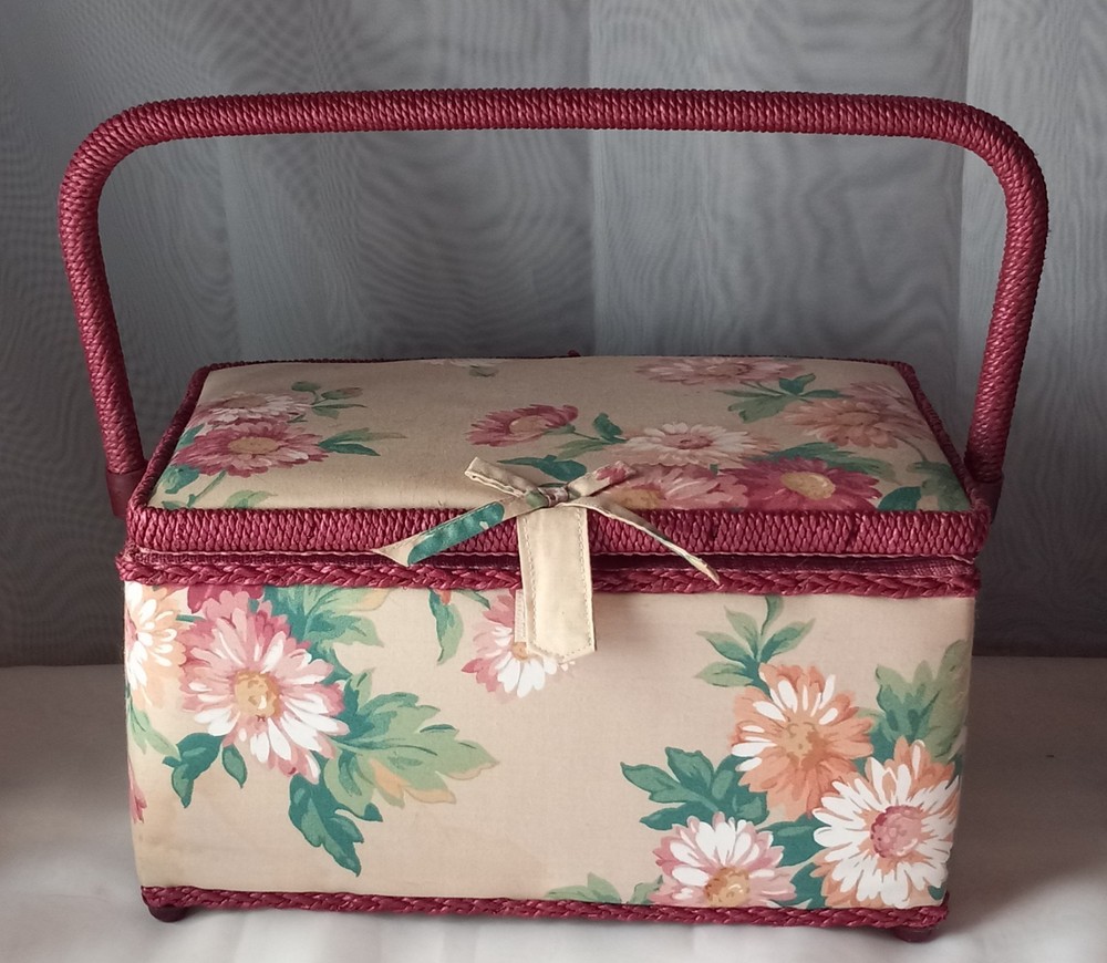 Fabric Craft Sewing Basket Box Rectangular Fabric Covered Storage Box #W-S