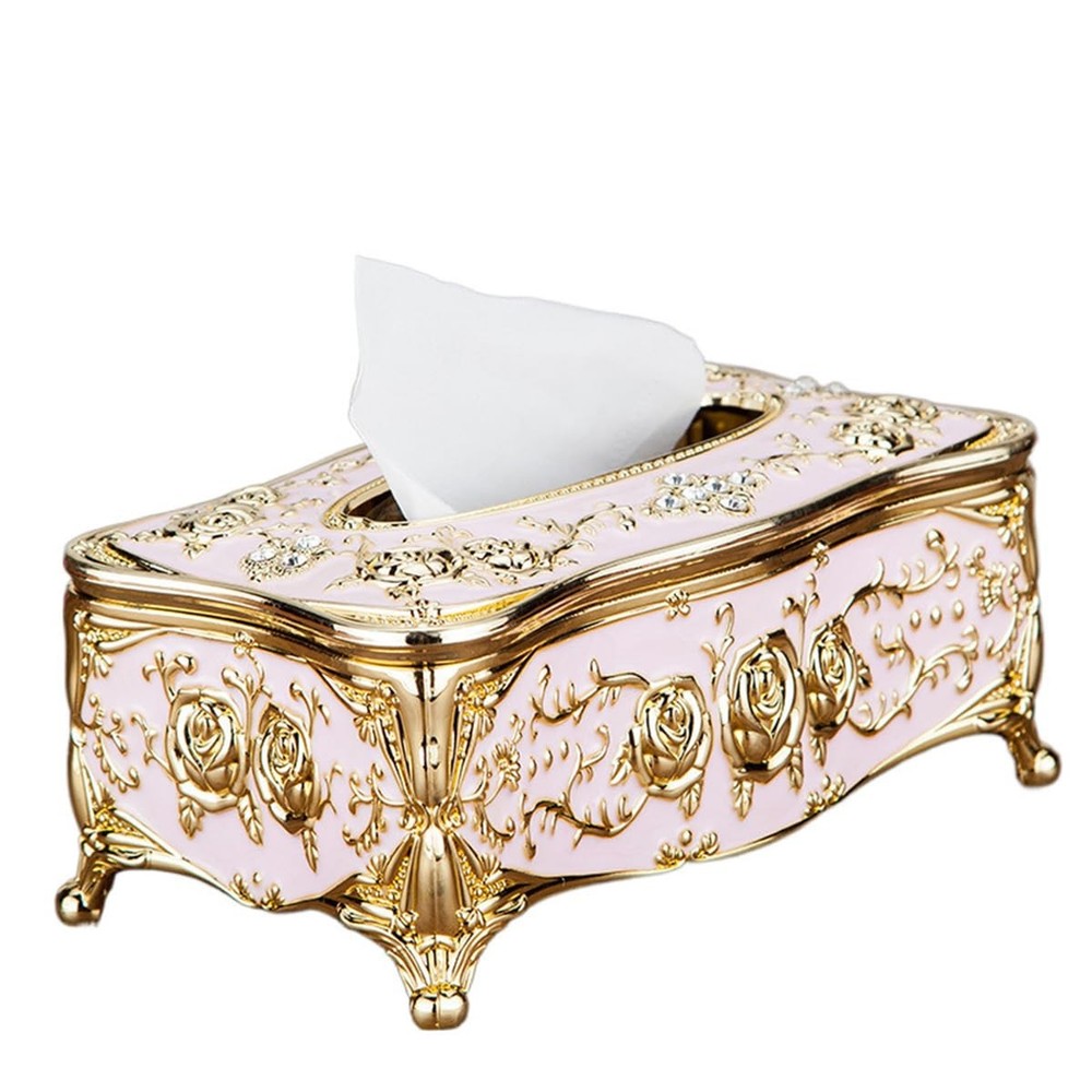 Vintage European Tissue Box Cover Rectangle Rose Pattern Long Tissue Box Hold...