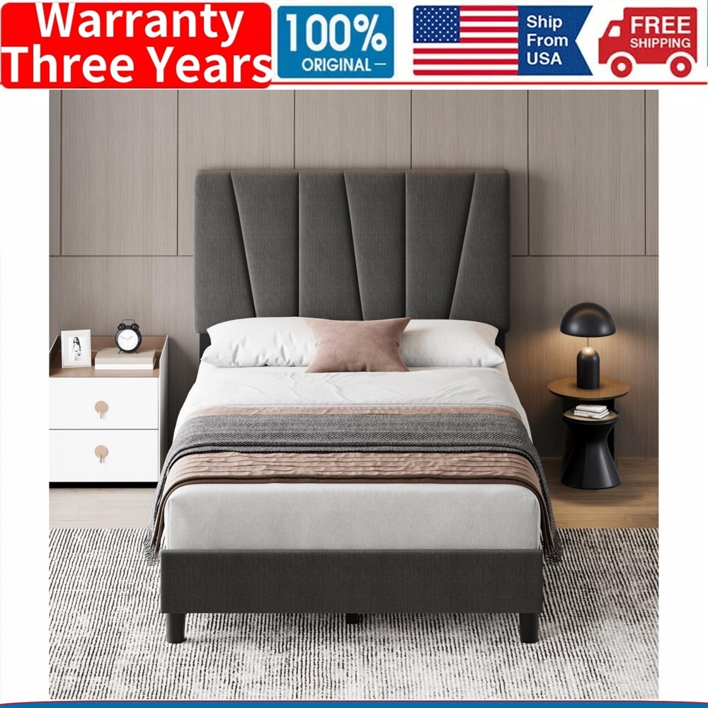 ⏯⏯✅FULL Bed Frame Upholstered with Adjustable Diagonal Channel Tufted Headboard