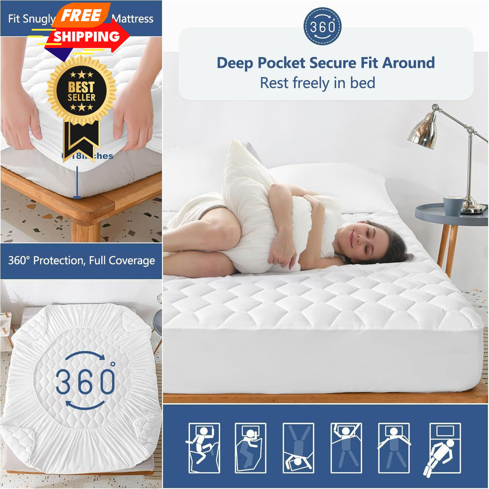 Twin Mattress Protector Waterproof - Washable Twin, Pattern-1-white