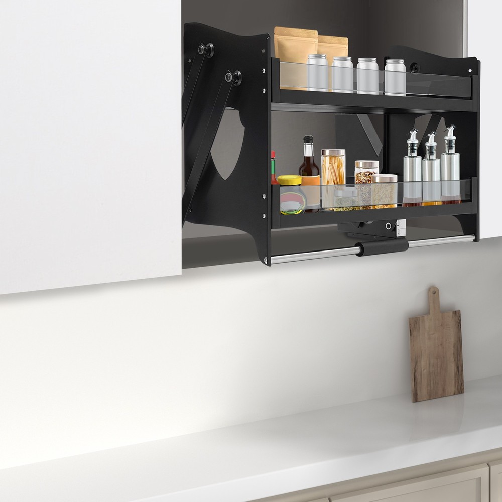 2 Tier Kitchen Cabinet, Pull Down Bowl Dish Cup Organizer Shelf 74*27*52cm