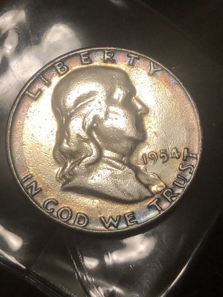 1954 D franklin half dollar Rainbow Toned