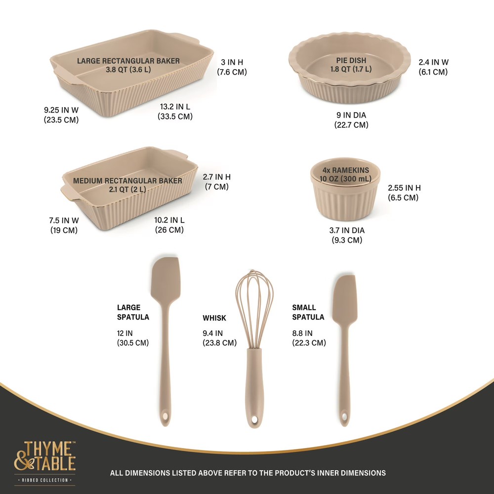 Thyme & Table 10-Piece Ceramic Bakeware Set - Taupe