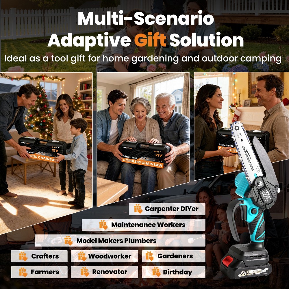 21V Cordless for Mini Chainsaw 2000mAh Rechargeable Battery 3 Chains Handheld