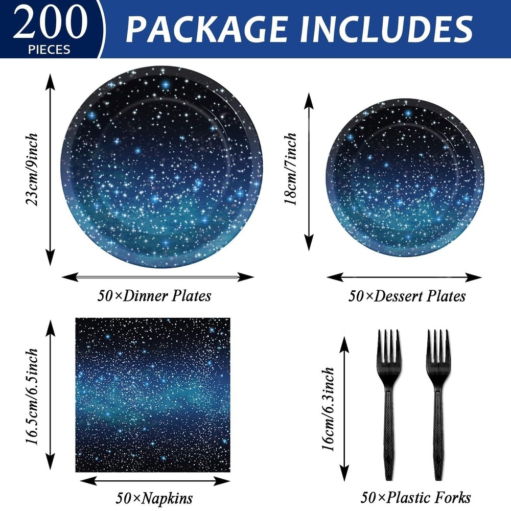 50 Guests Galaxy Party Starry Night Supplies Tableware Set Outer Space Theme ...