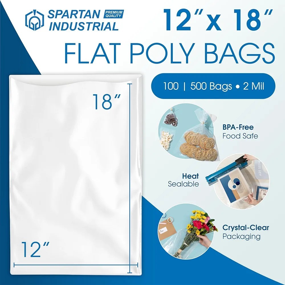 12x18 Clear Poly Bags 2Mil Flat Open Top Plastic Packaging Packing LDPE