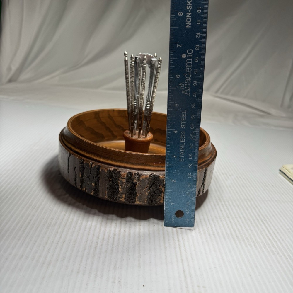 Rusticware Vintage Tree Bark Walnut Nut Bowl with Nut Cracker & 6 Picks
