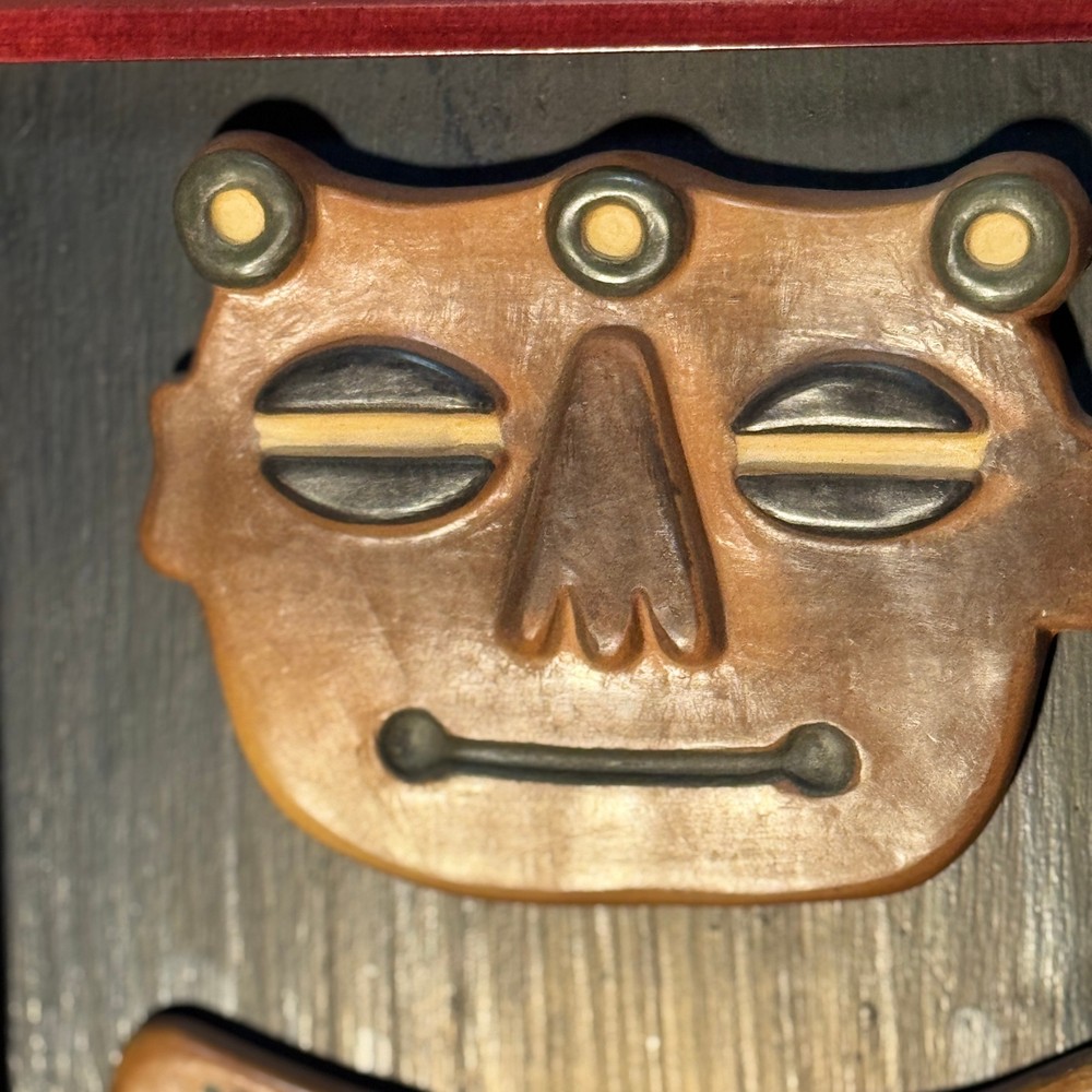 Peruvian Seminario Ceramicas Mask Wall Art Framed Cusco Peru Signed Ceramic