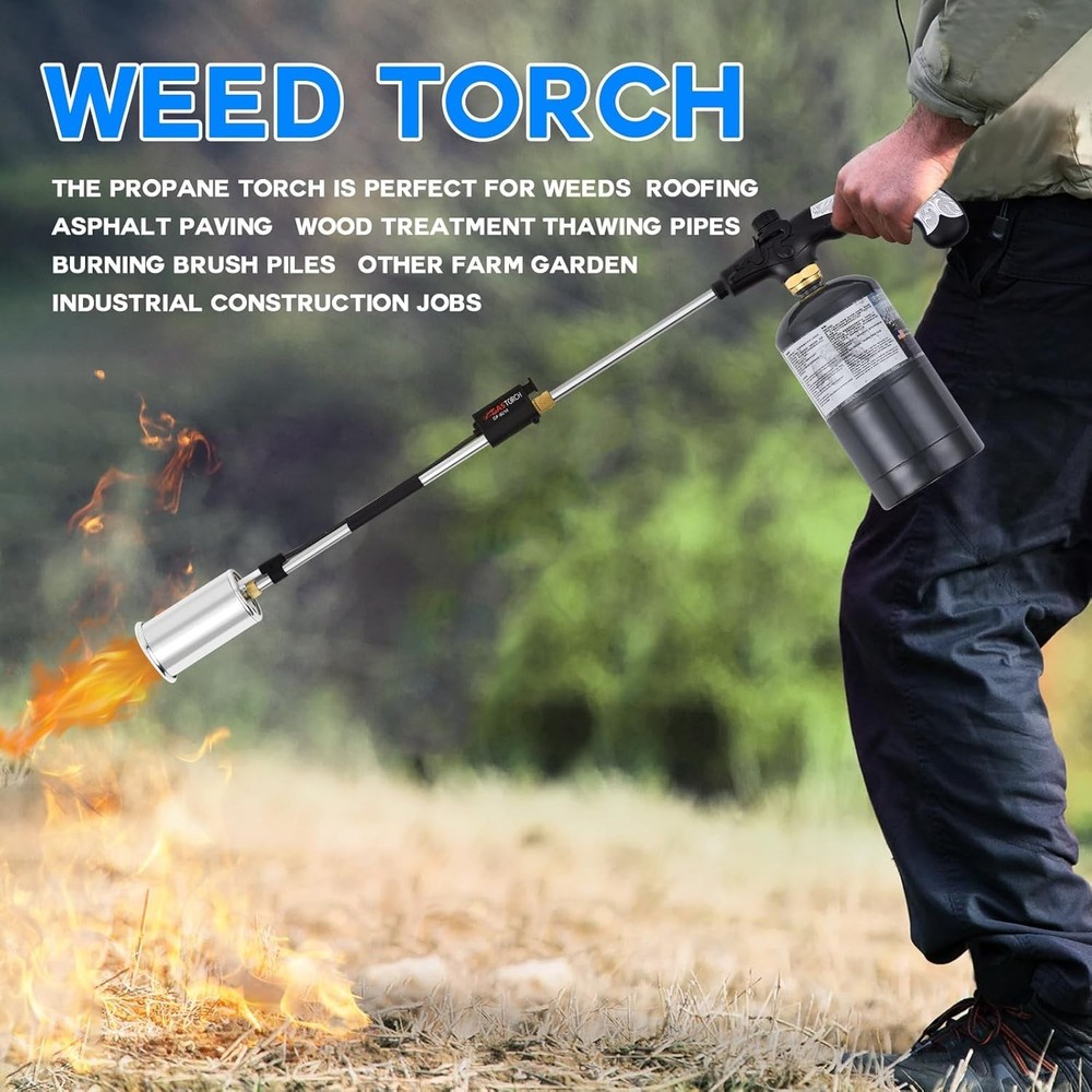 Versatile Propane Weed Torch 30" Long Arm & Flame Control for Garden Use