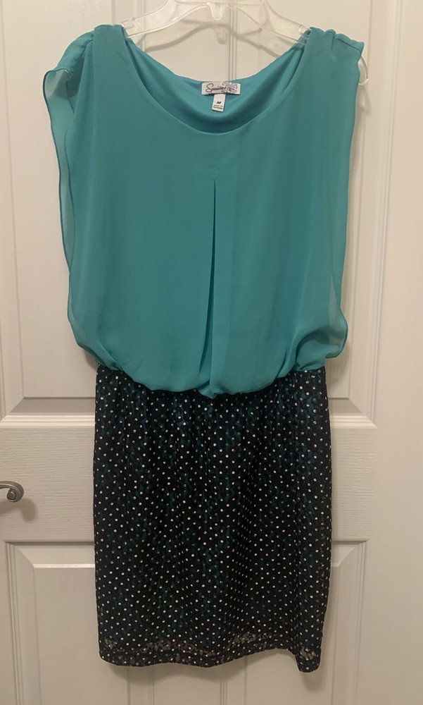 Speechless Juniors Size Medium Teal Polka Dot Dress