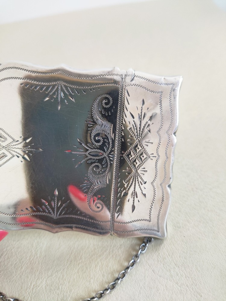 Antique Sterling Silver Calling Card Case With Chatelaine Chain
