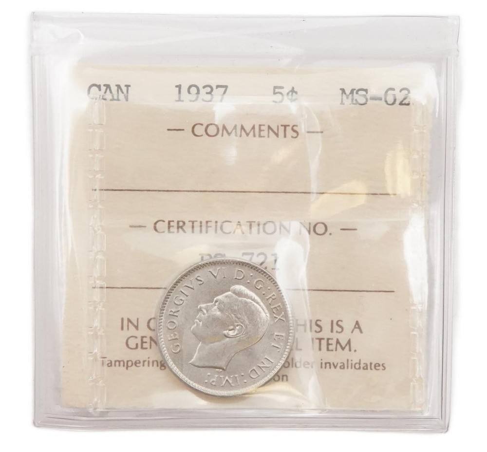 1937 Canada 5 cents ICCS MS-62