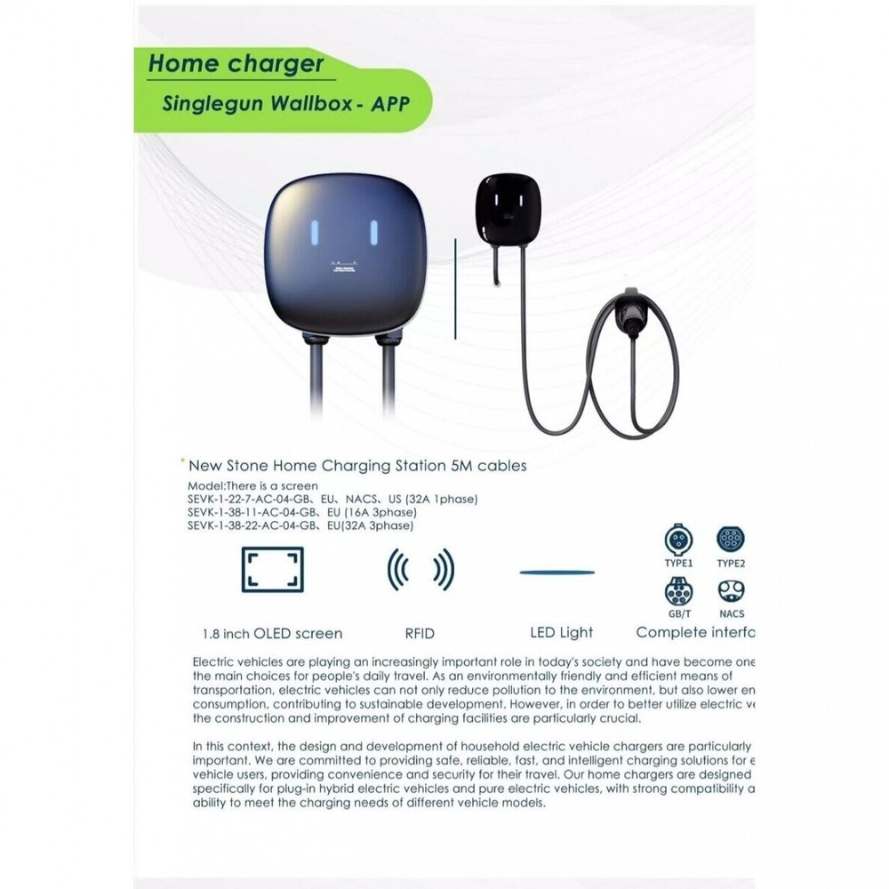 Singlegun Wallbox Charging Station With App Control 7 KW