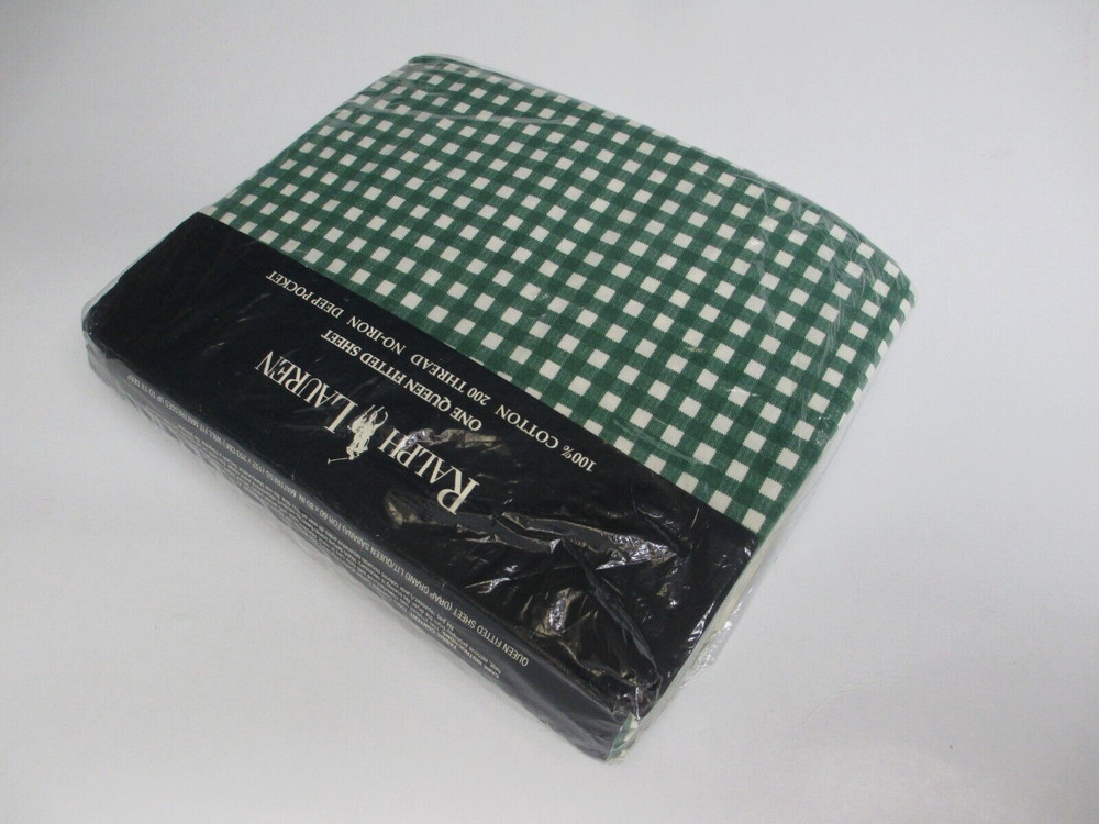 New Ralph Lauren Medium Gingham Forest Green Fitted Sheet - Queen