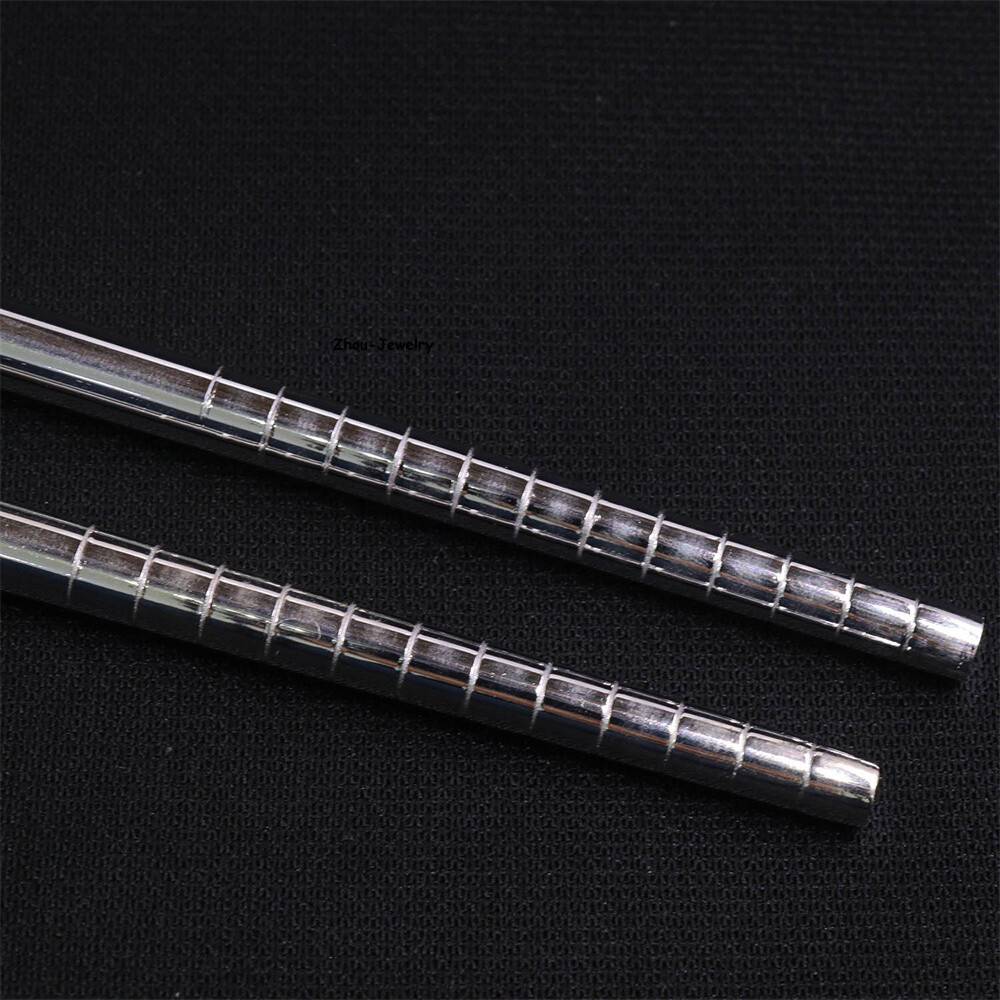 Solid S999 Fine Silver 999 Square Flower Figure Chopsticks Dinnerware 45-46g