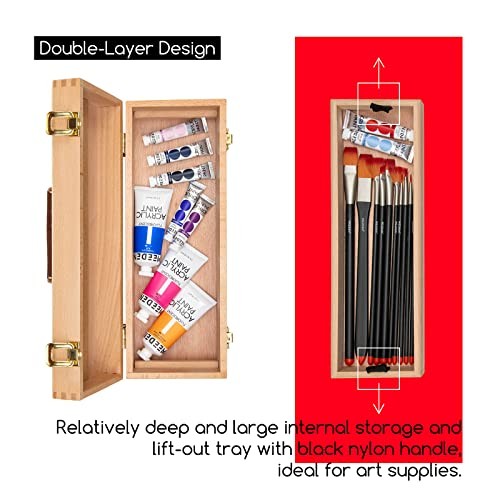 Medium Art Supply Storage Box - Multi-Function Solid Beech Wooden Small