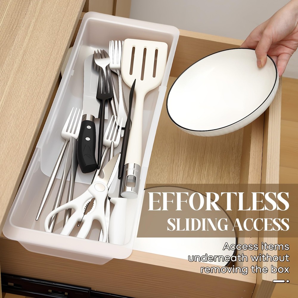 2 Pack Deep Drawer Organizer Bins, Adjustable Sliding Drawer Organizer Bin Ex...