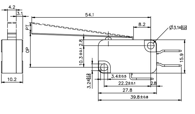 Micro Switch (Tend) TMV105-D; 10A Extra Lever Type; (1C bottom terminal #187)