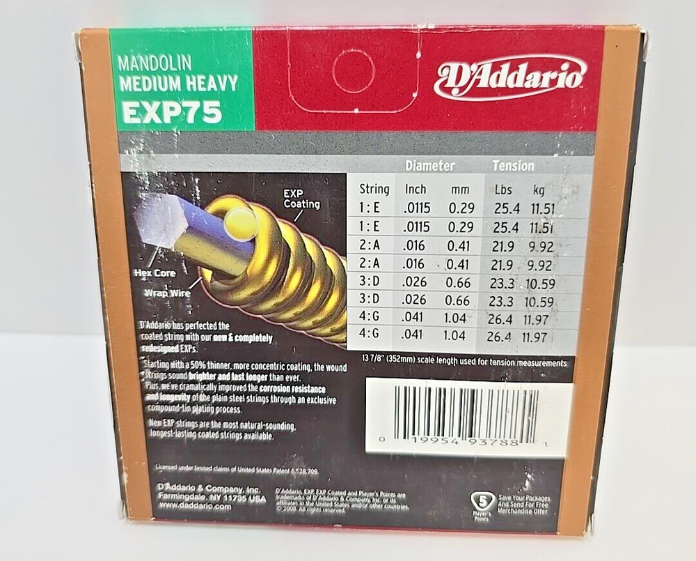 NEW D'Addario EXP75 Phosphor Bronze Mandolin Strings - Medium - .0115-.041