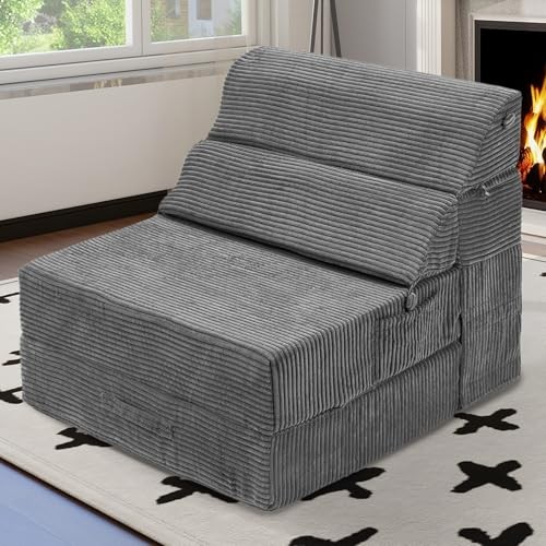 Comfy Folding Sofa Bed - Convertible Sleeper Sofa Fold Out Single Dark Grey