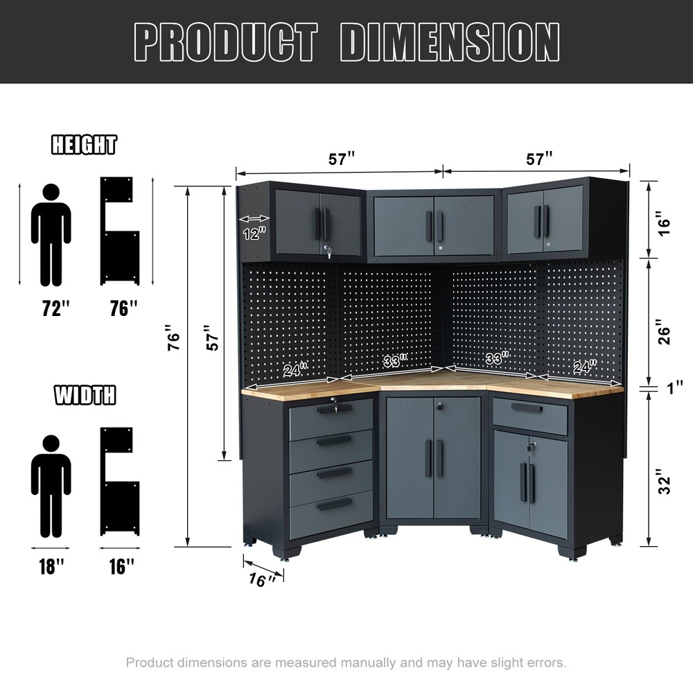 Multifunction Corner Workshop/Garage Cabinet System for Garage Tool Organization
