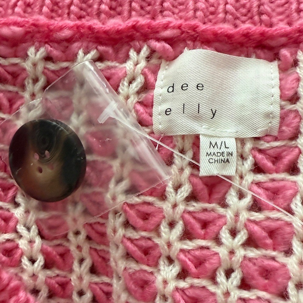 Pink Waffle Knit V-neck Button Up Sweater