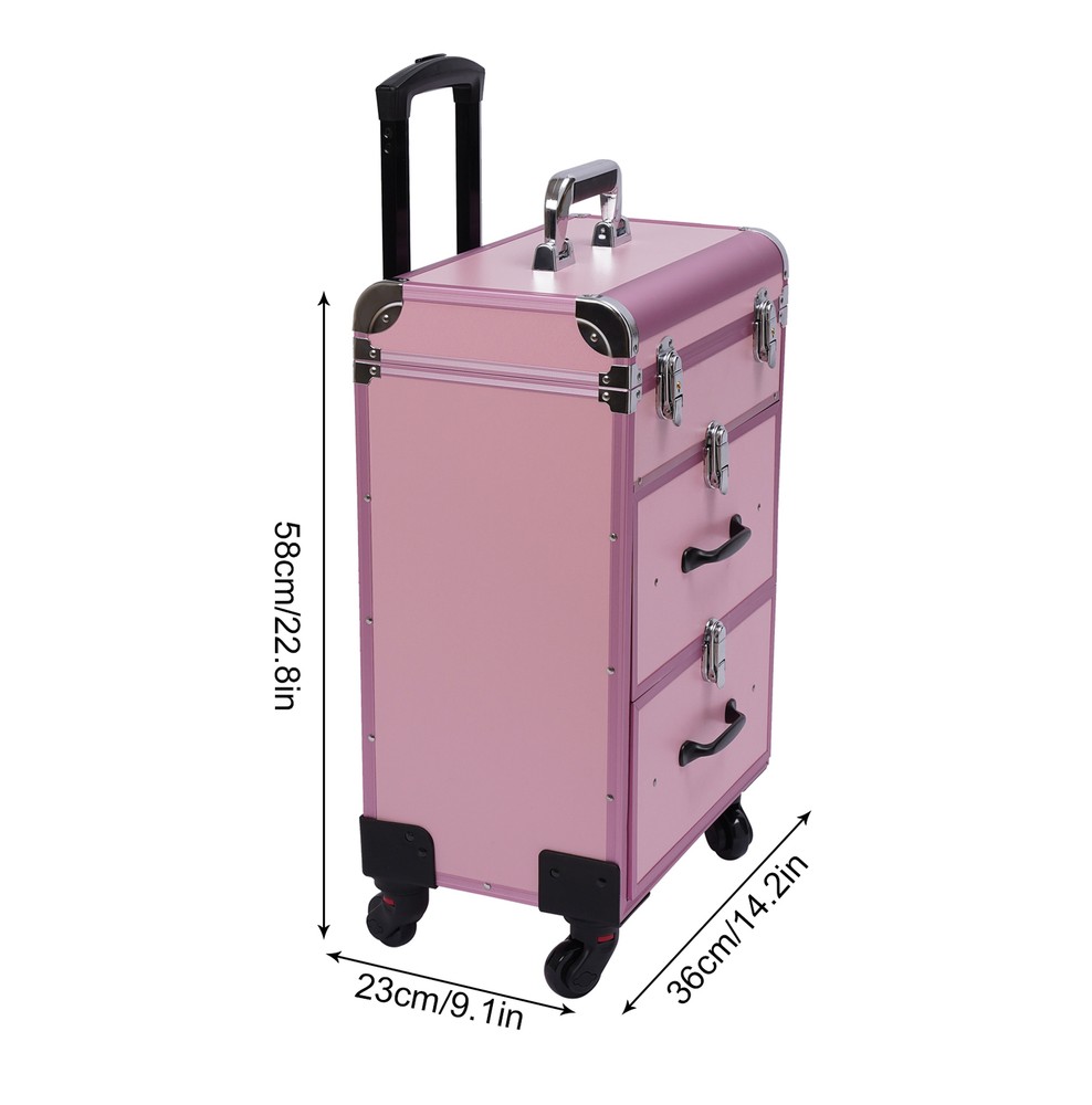 Cosmetic Pro Rolling Makeup Train Case Aluminum Trolley Train Case Box Organizer