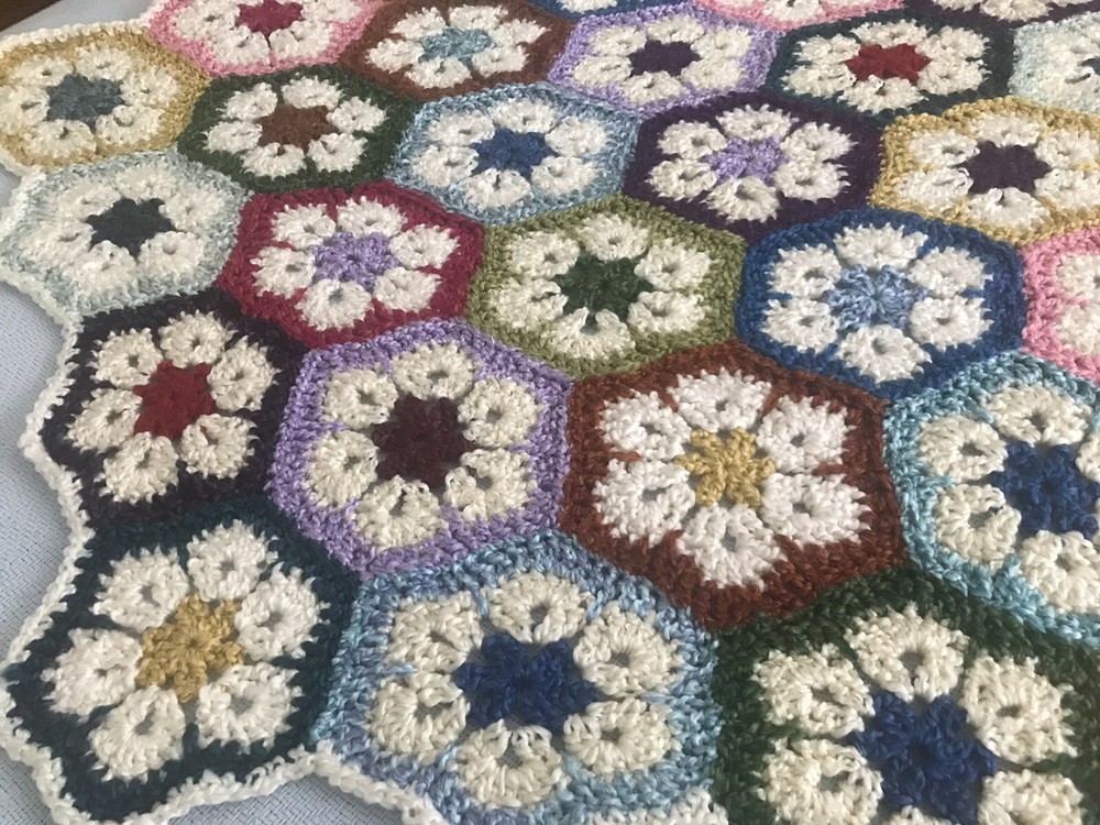 African Flower Afghan Throw Runner
