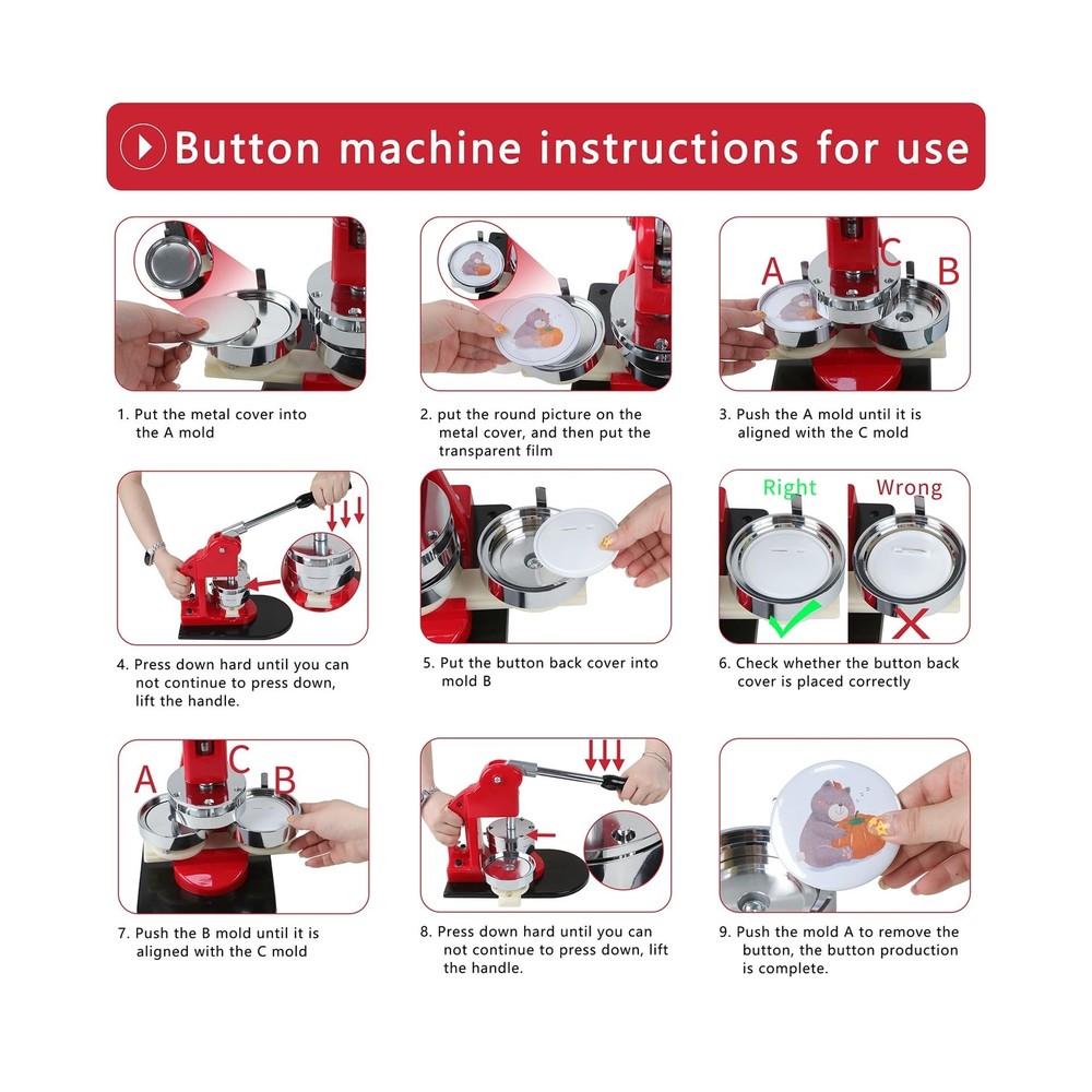 Button Maker Machine Multiple Sizes, DIY Button Press Machine 1.25 inch+2.25 ...