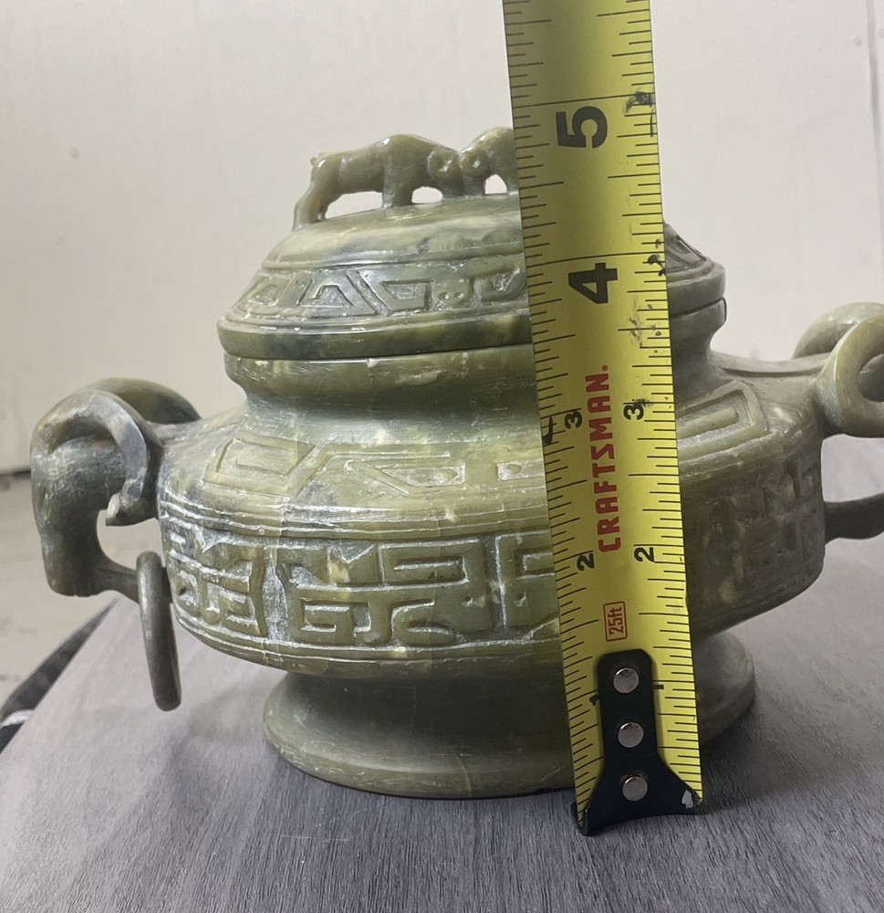 Chinese Carved Green Soapstone Ram Censer (Code 5DE2)