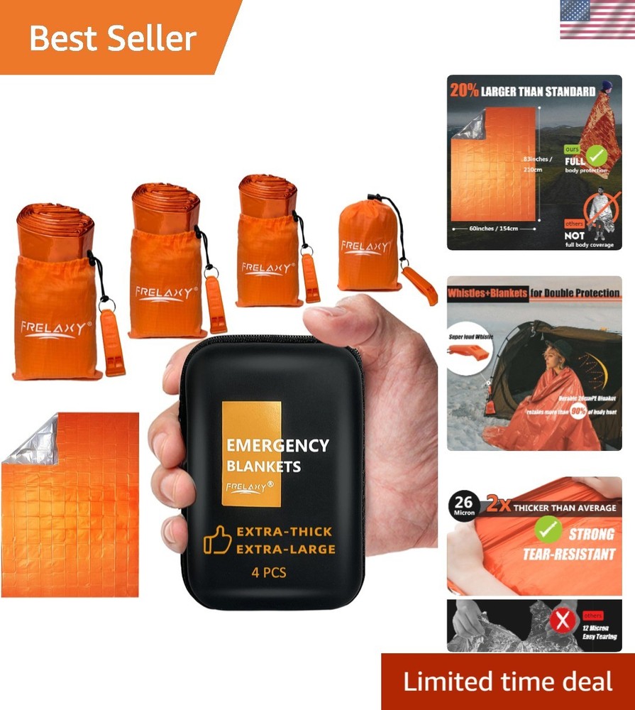 Emergency Blanket 4-Pack: Extra-Thick, Waterproof & Compact Survival Gear