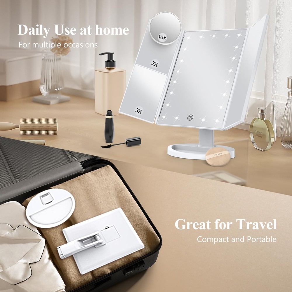 Makeup Mirror, Vanity Mirror with Lights, 2X/3X/10X Magnification, Touch Cont...