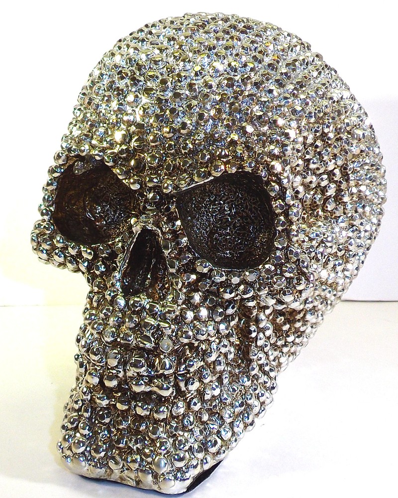 Silver Bead Skull Figurine Statue Skeleton Halloween