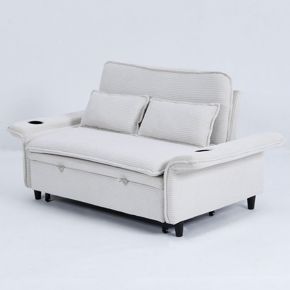 Convertible Sleeper Sofa Bed Loveseat Sofa w/ Pull-Out Bed & Adjustable Armrests
