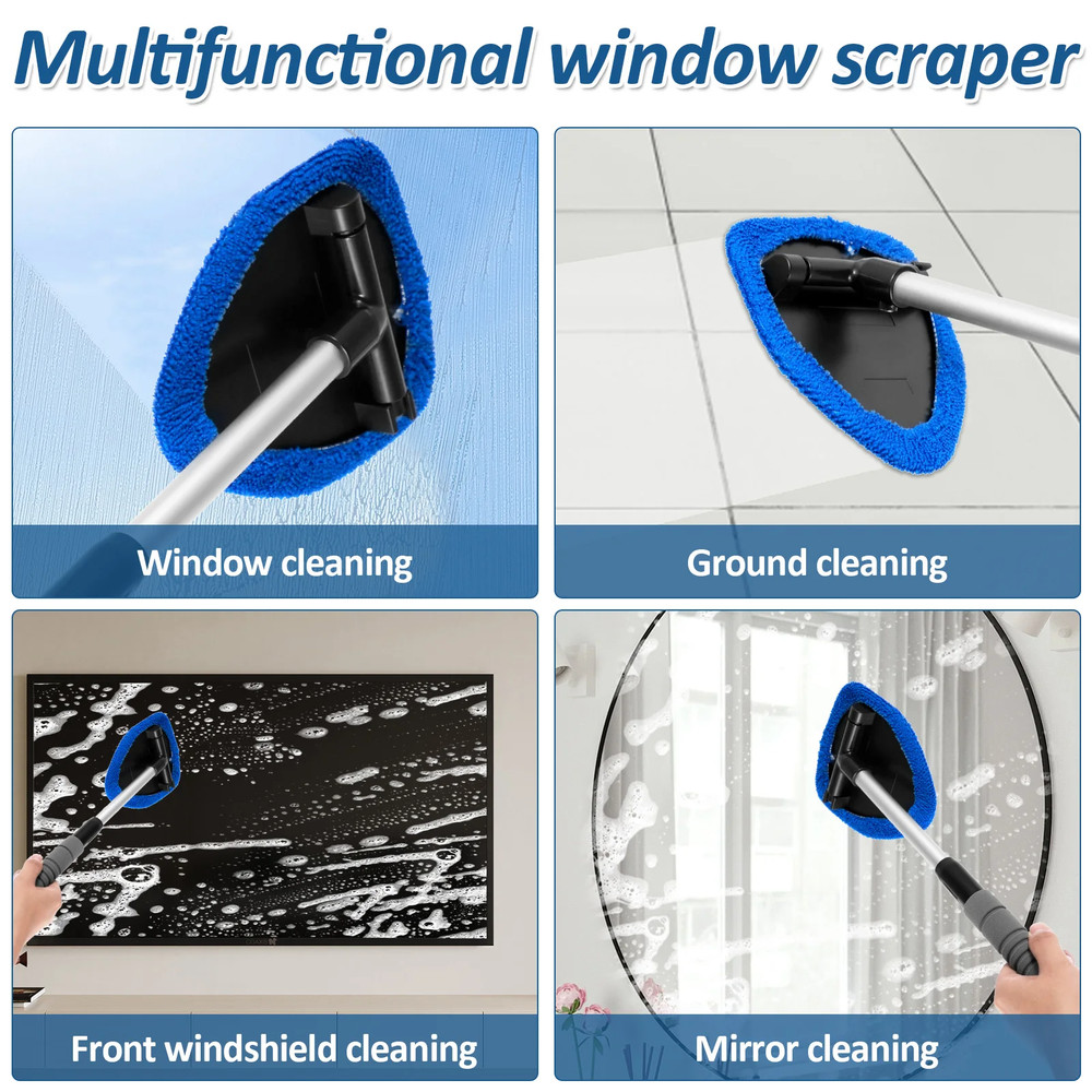 7 Pcs Windscreen Extendable Microfiber Glass Cleaner with 4x Cleaning Pads