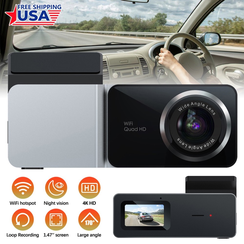 4K GPS Dash Cam WiFi Night Vision 170° Wide Angle Dashboard Camera w/APP Control