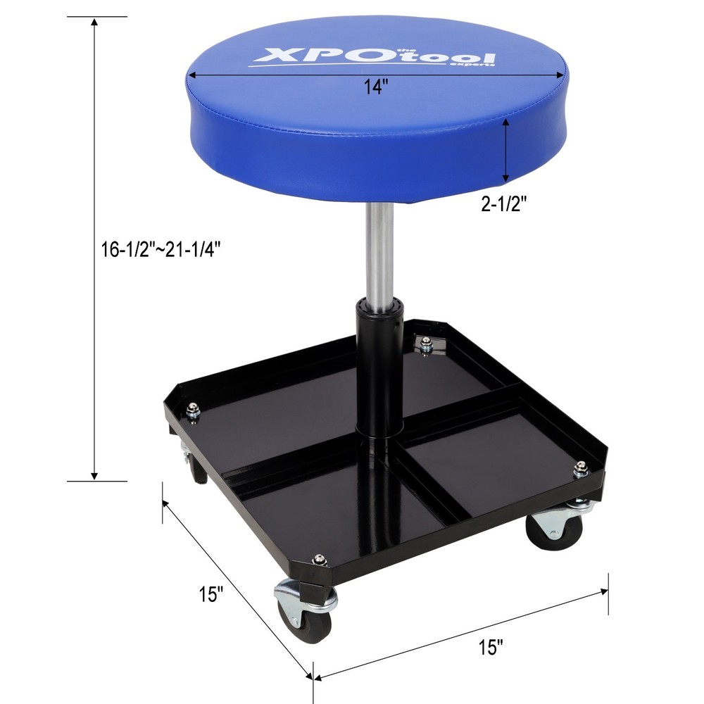 250LBS Rolling Pneumatic Creeper - Adjustable, Tool Tray