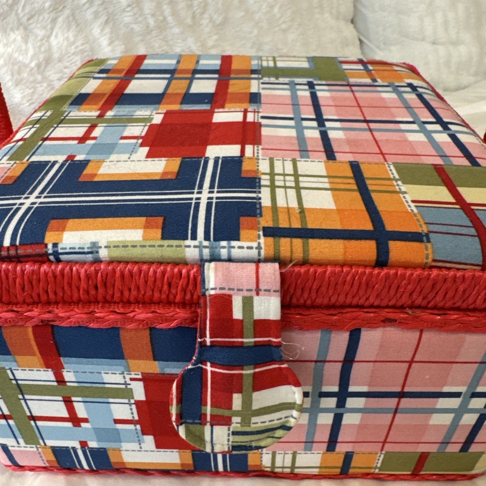 Sewing Basket , Multicolor Fabric Design, Pocket storage Inside, 9x9x4