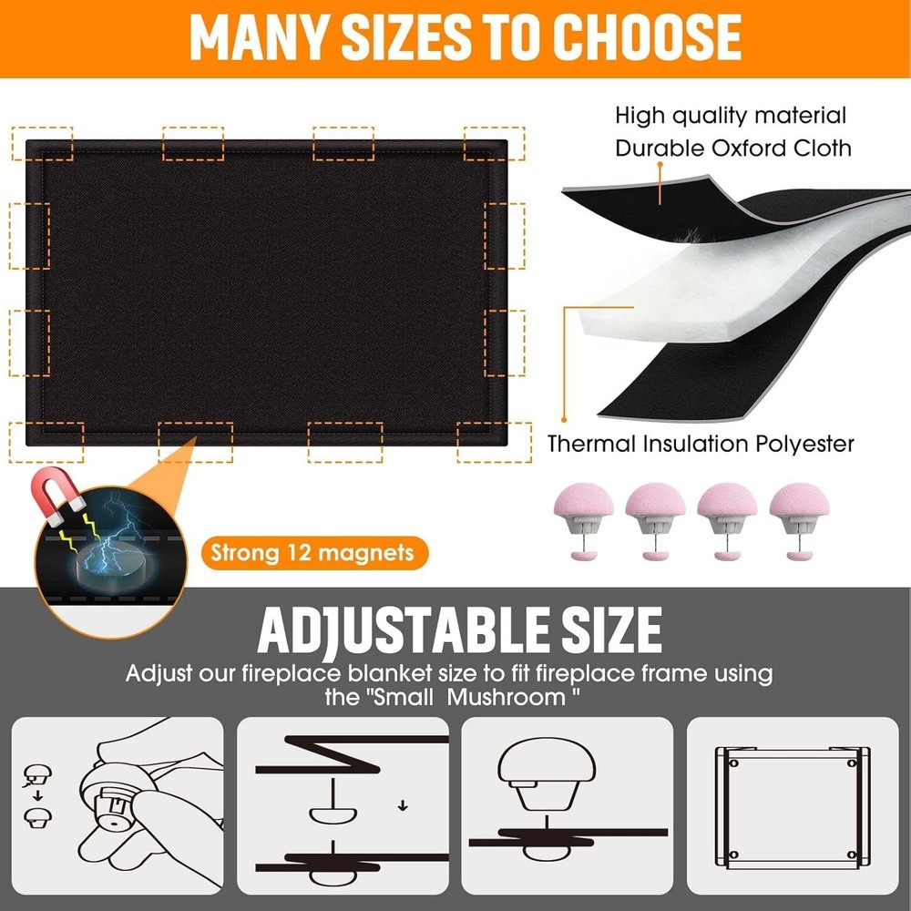 Adjustable Magnetic Draft Stopper Blanket, 39"W x 32"H for Efficient Heating