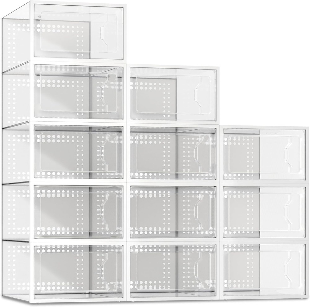 12 Pack X-Large Shoe Storage Box Clear Plastic Stackable #127K